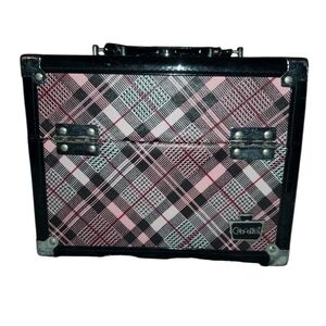 Caboodles MakeUp Train Carrying Case Black PINK Plaid Patent Leather